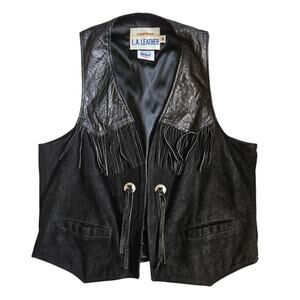 Vintage 90's Leather Fringe Vest Grunge Biker Baddie L.A.  Leather - Medium